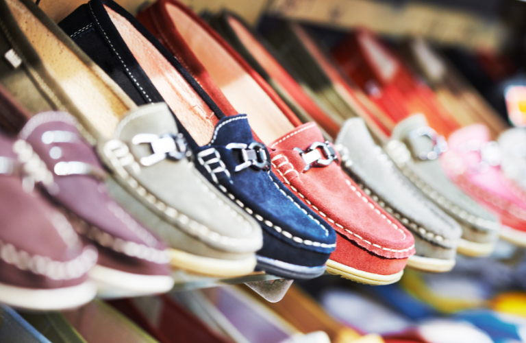 A close up of shoes in a row