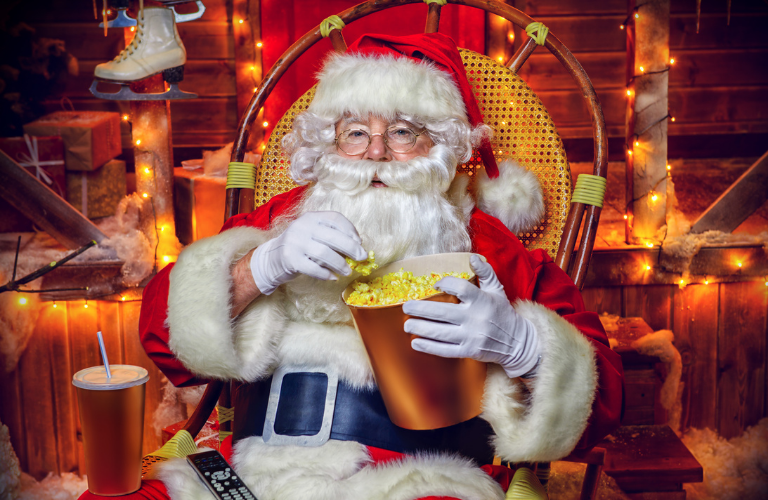 Santa Claus eating popcorn 